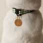 White Cat wearing Bloire Collar Green Plaid with ID Tag Cat Art Gold